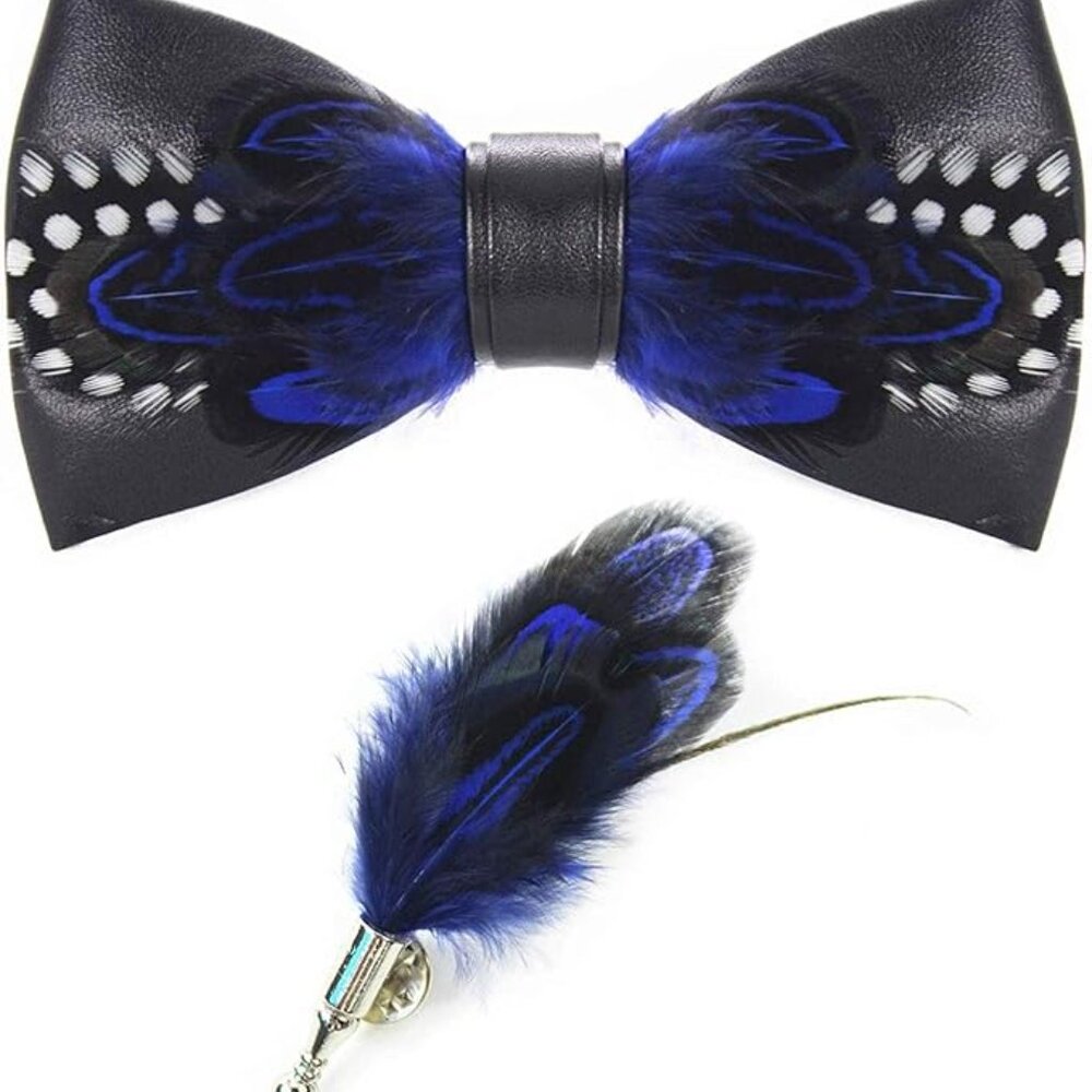 Men's Natural Feather Pre-Tied Bow tie & Lapel Pin